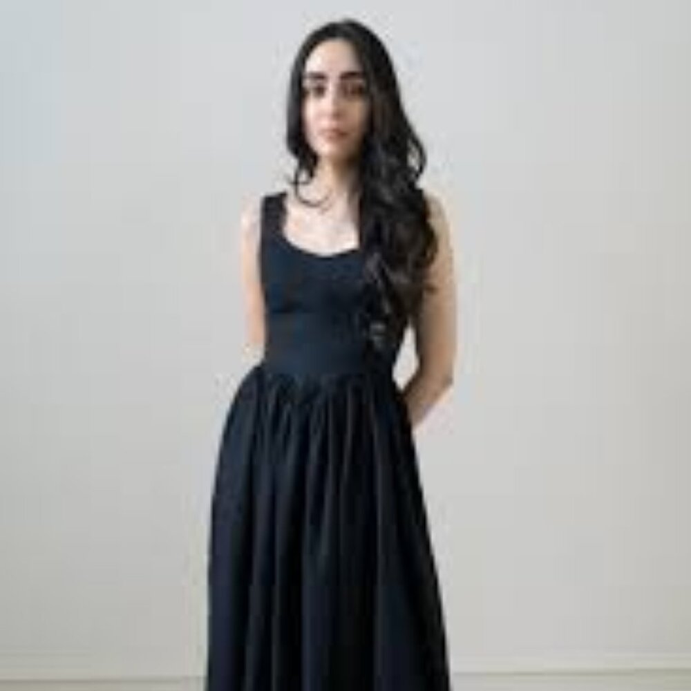 Ovate black linen dress